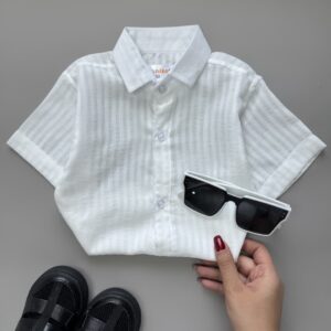پیراهن آستین کوتاه سفید بچه‌گانه نخی تابستانی نیلا نیکان