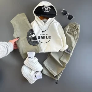 ست سه تیکه پسرانه اسمایل (SMILE) زیتونی432