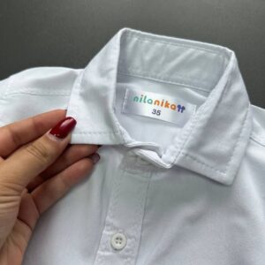 پیراهن آستین کوتاه سفید بچه‌گانه نخی تابستانی نیلا نیکان